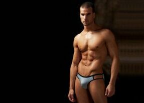 Man in shorts with enlarged penis